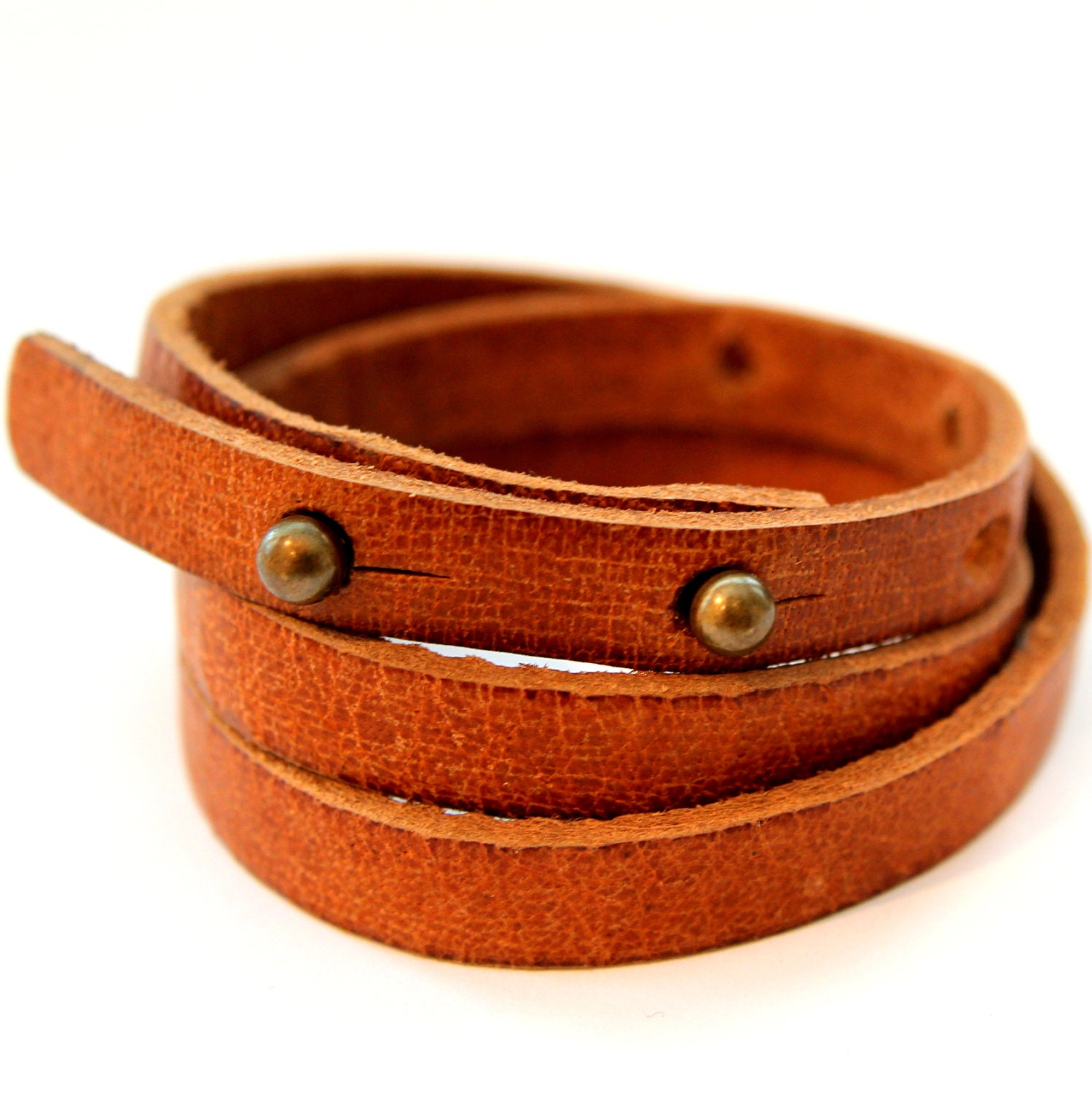Two Triple Wrap Bracelets - Genuine Leather and Solid Brass Studs - Buy One Get One Free