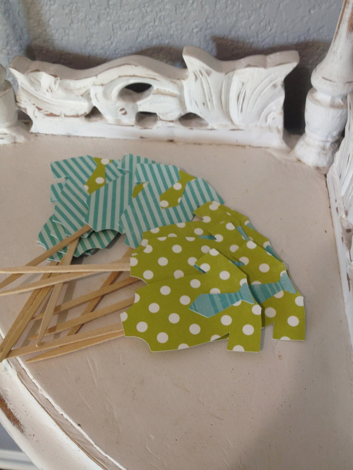 Little Man Onesie Cupcake Toppers- Set of 12 in green and blue