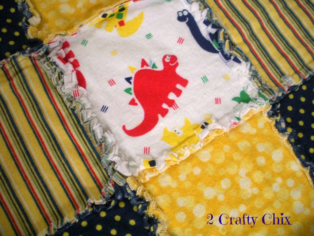 Dinosaurs Flannel Rag Edge Quilt Blanket Primary Colors