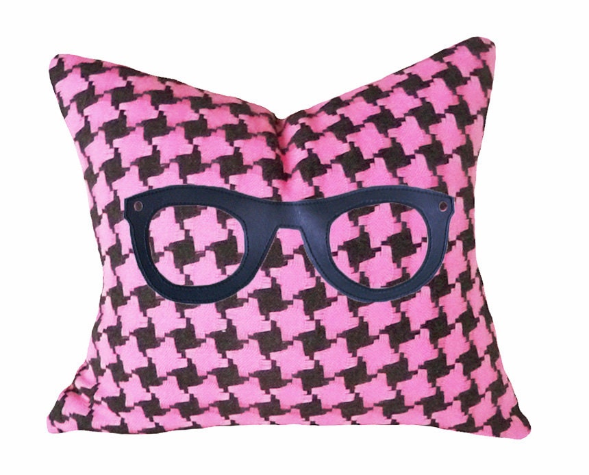 Girl Geek Throw Pillow, Pink and Black Houndstooth, Decorative Throw Pillows, Girls Cushion Covers, Retro, Geeky Nerdy Nerd Dorm Decor