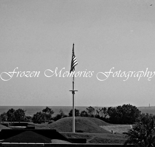 Old Glory Black and White- Fort Moultrie - Photo
