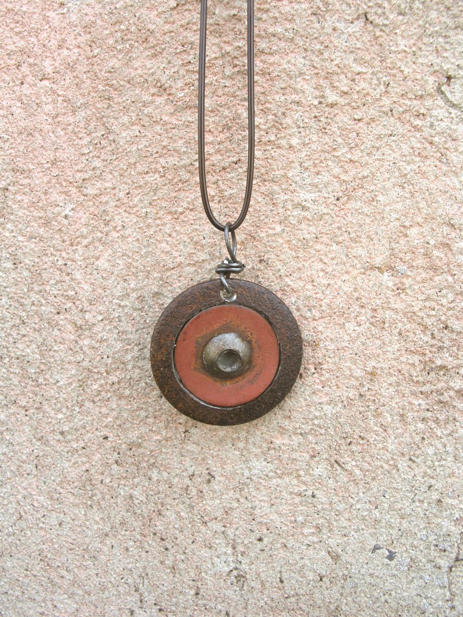 Found Object Jewelry, Steam Punk Necklace - found objects, rusty, pink, silver