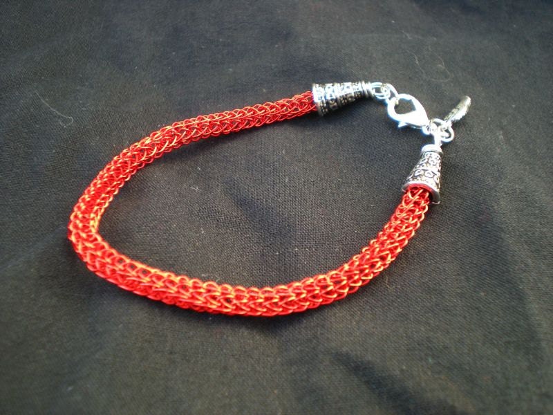 VIKING KNIT Bracelet/Anklet- 7 1/2 inch Red Colored Copper - Single Weave - Healing - Spiritual - Ritual - Sacred