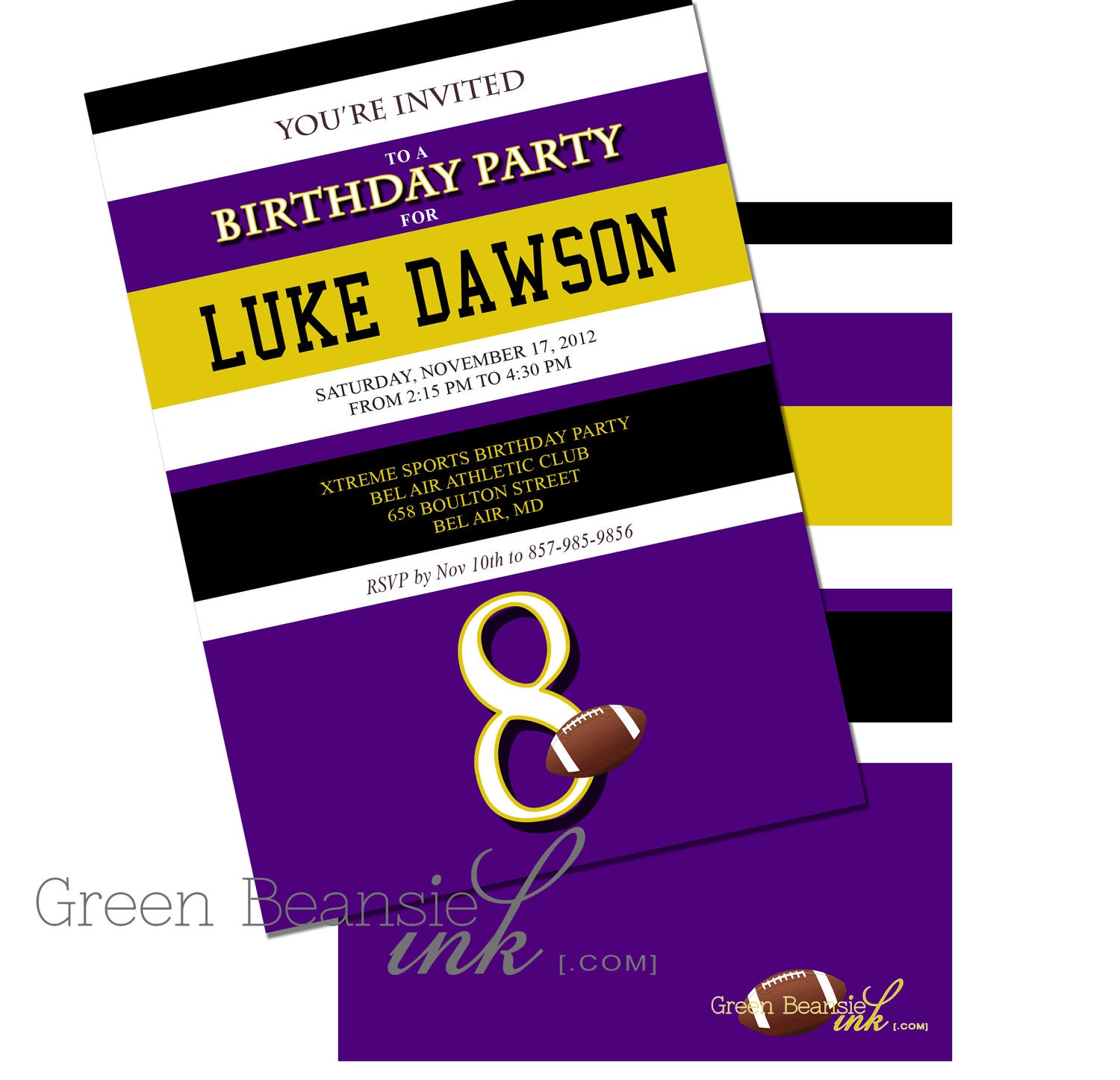 FOOTBALL TEAM - Custom team colors included - Printable Party Invitation Printing Available Il_570xn