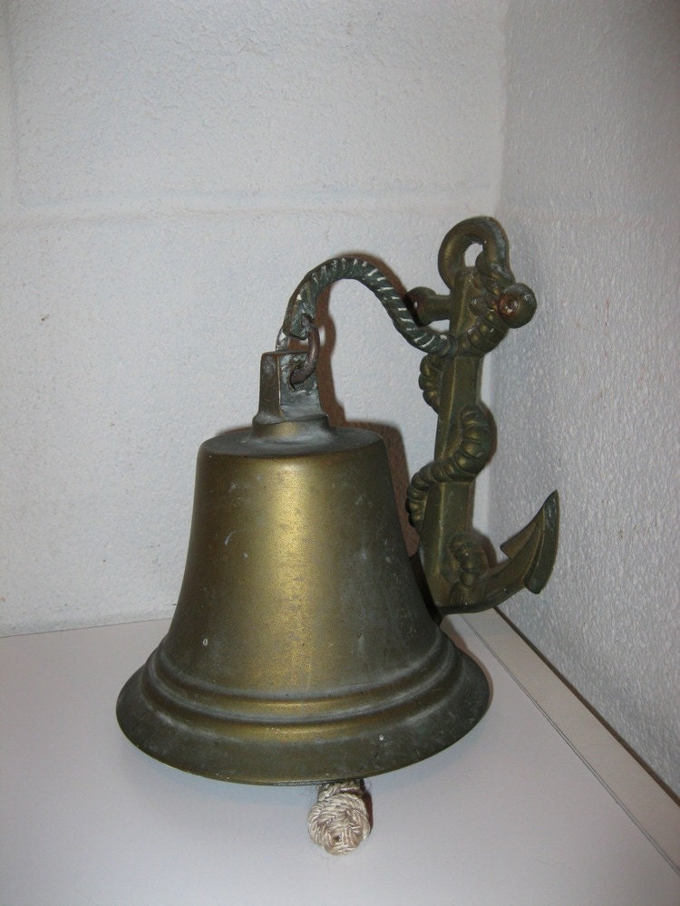 Old Solid Brass Ships Bell Anchor Wall Mount Large Beautiful
