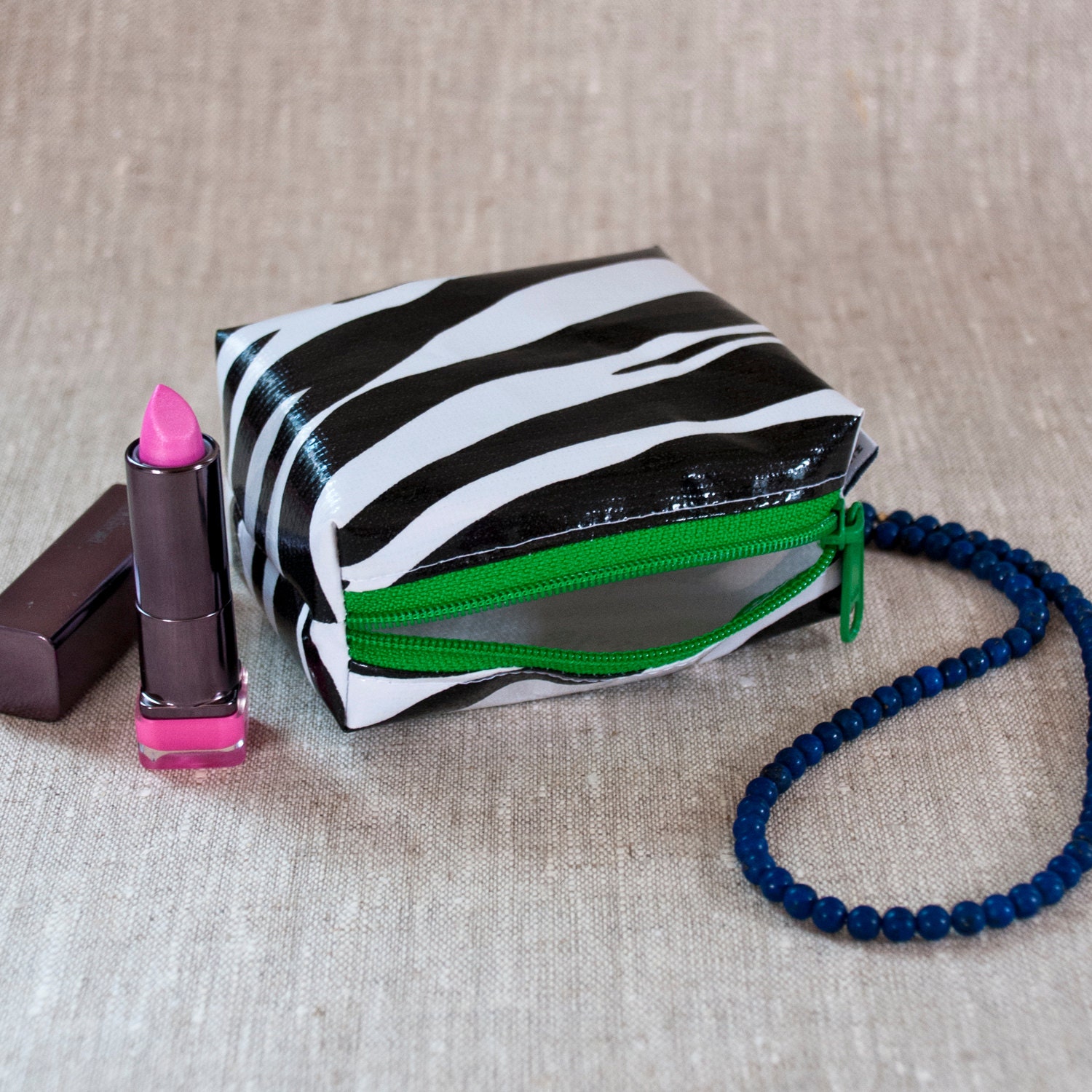 Purse Pouch Makeup Bag Pill Case Zebra Oilcloth