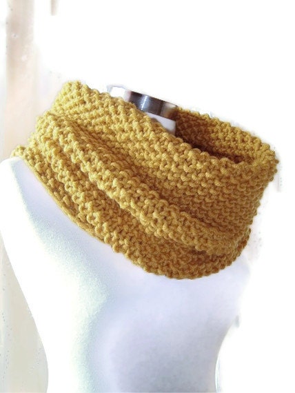 Mustard Yellow  Circular Hand Knit Big Cowl - For him her gift - Unisex - Outerwear