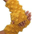 Bubble Mustard, Gold, Trendy Crochet Fingerles Gloves