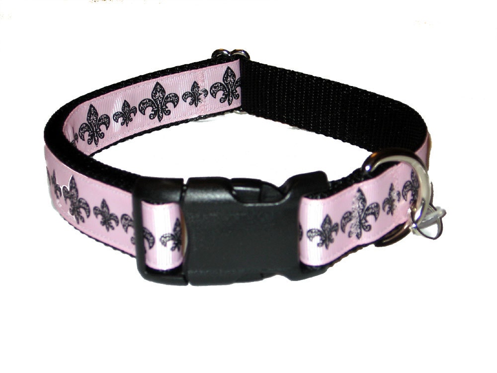 Pink Fleue de Lis Dog Collar - 1" Dog Collar Pink Fleur de Lis