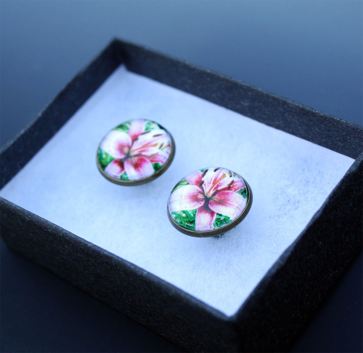 Pink Designer Mens Cufflinks Lily Flower Cuff Links Vintage Look Accessory for Men and Women Gift under 30