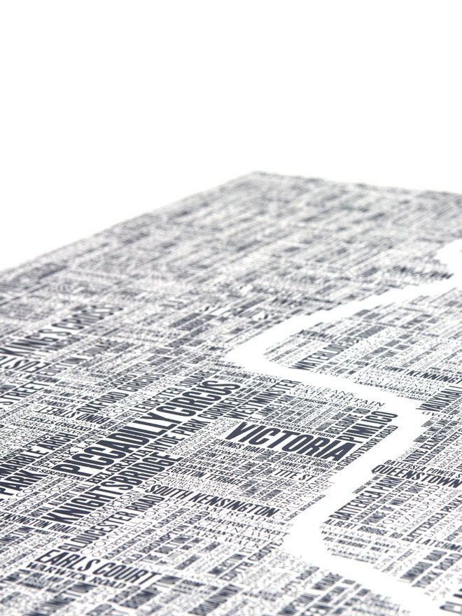 London Type Map in Sheer Slate - decorative screen print