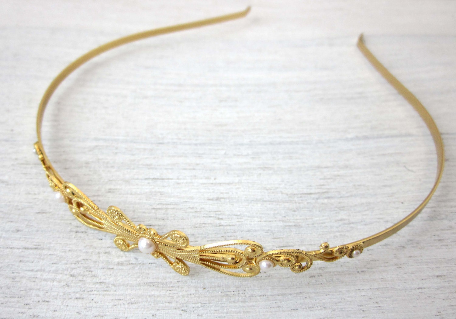 Francis headband in Gold, wedding hair accessory, bridal pearl head piece