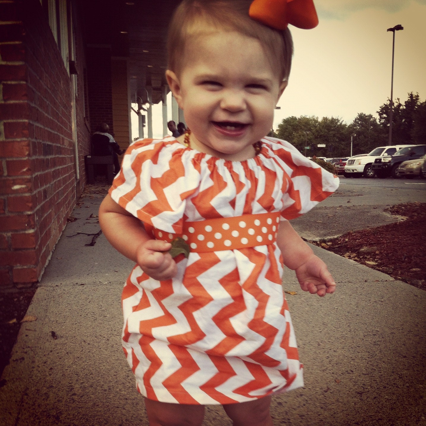 Orange Chevron Tunic with Orange Dot Ribbon Sash