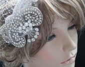 Wedding Headpiece with Bridal Birdcage Veil in Ivory or White