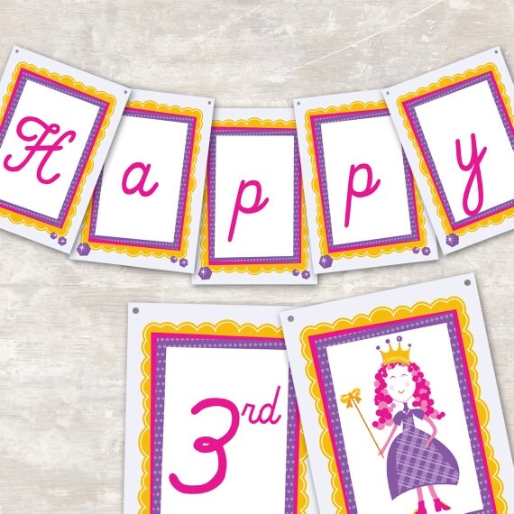 PRINT & SHIP Princess Birthday Party Pennant Banner ("Happy 1st Birthday") Il_570xn