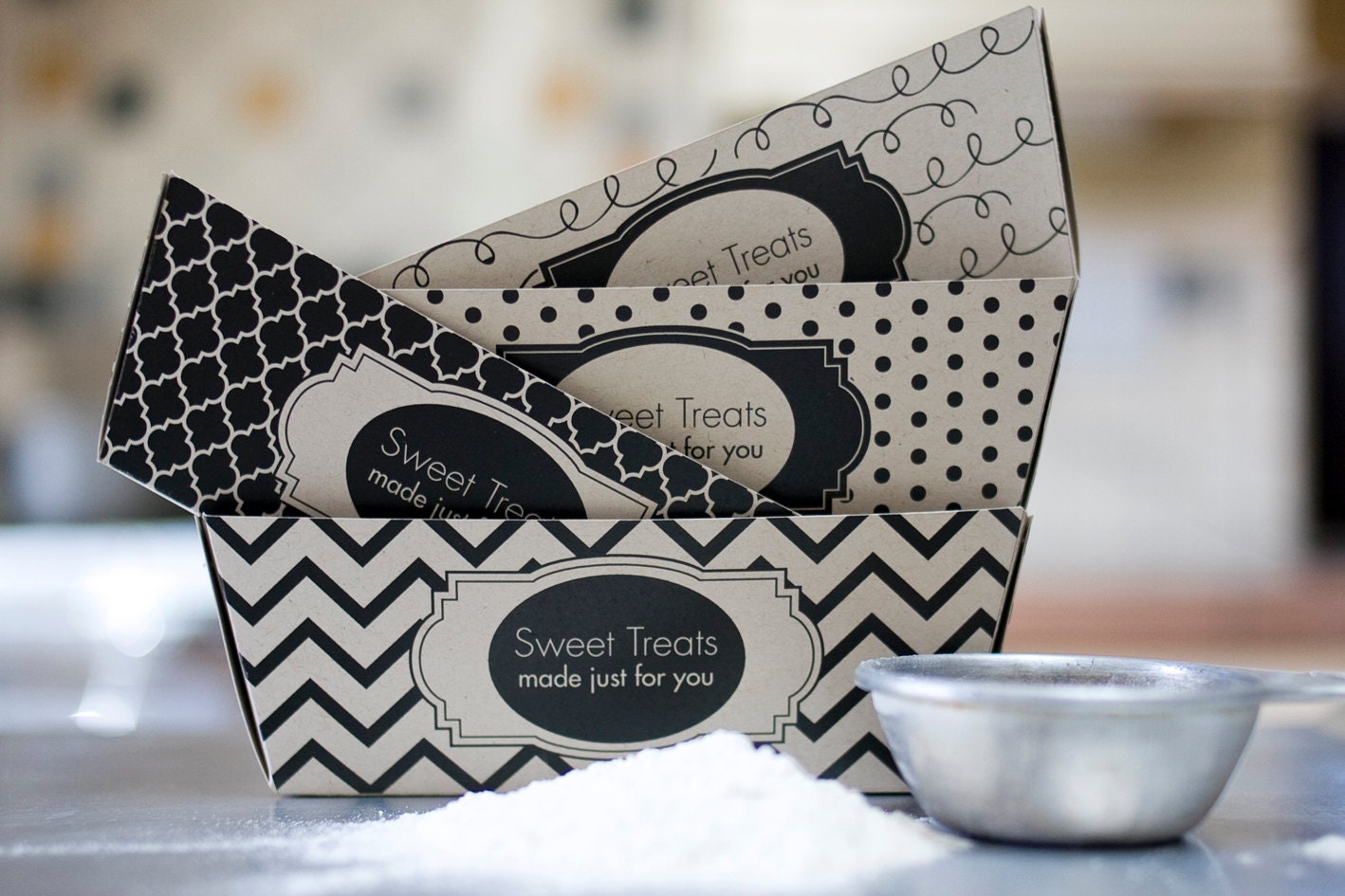 Sweet Treats Baked Goods Set (black) PRINTABLE Paper Baking Trays, Tags, Toppers, Wraps - YOU CUSTOMIZE Instant Download Il_570xn