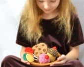 Wool Dessert Food Toys - Large Eco Friendly Needle Felted Set of 8 Sweet Treats - Waldorf Inspired Kids Gift Under 50 (Ready to Ship)