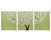 Large Canvas Wall Art - Tree Artwork for Nursery - Pink and Green Textured Painting Triptych 50X20