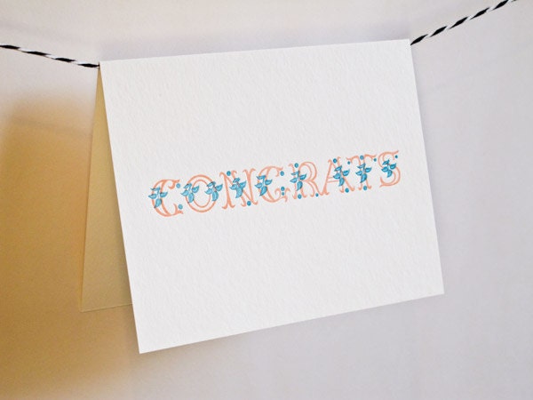 Congratulations Card - Letterpress Printed with Victorian Embroidered Letters