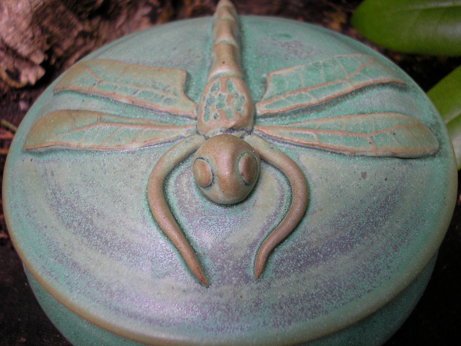 Dragonfly Jar in arts and crafts style, handmade pottery, lidded jar, sugar bowl, goodie jar