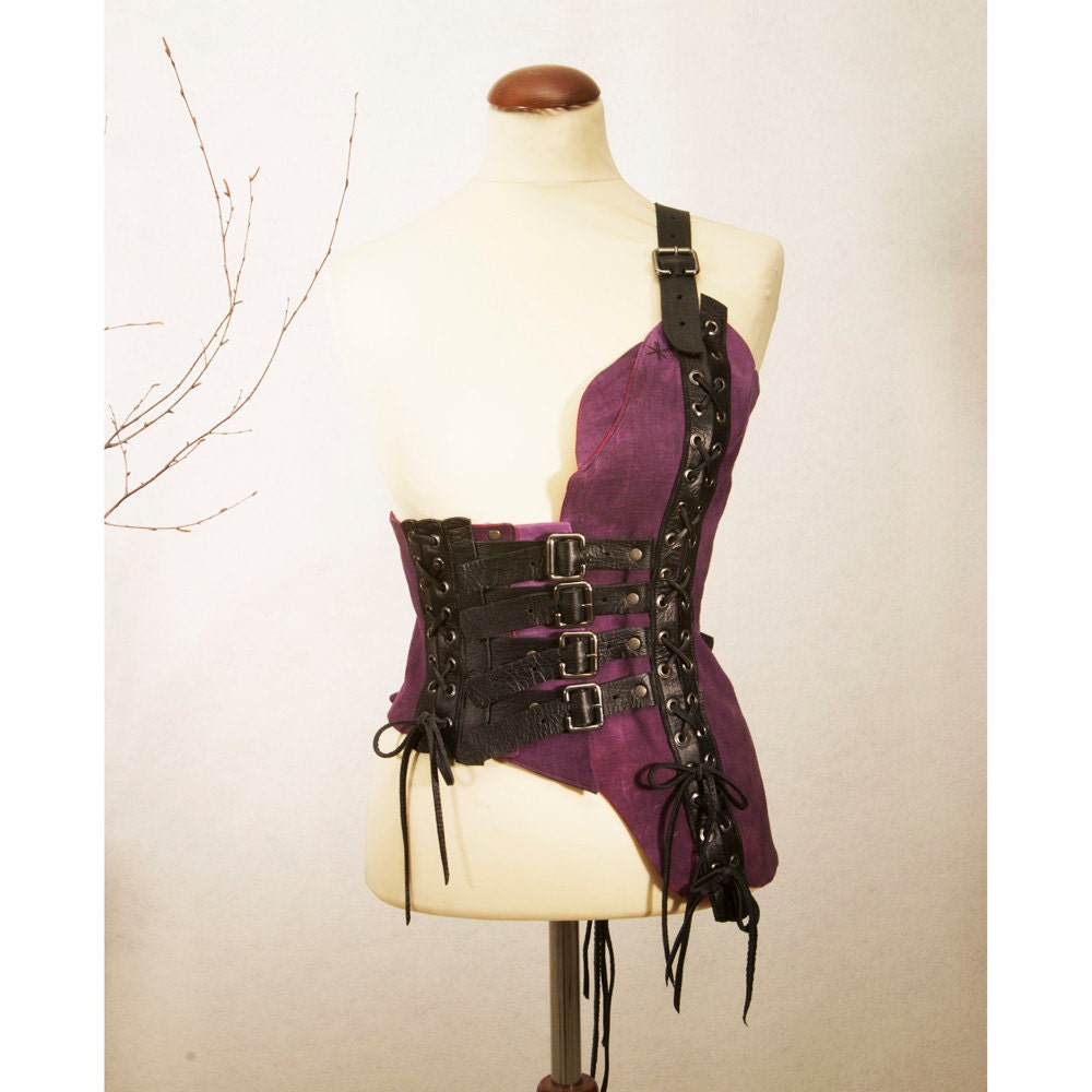 Steampunk Linen Leather Corset handmade harlot fashion