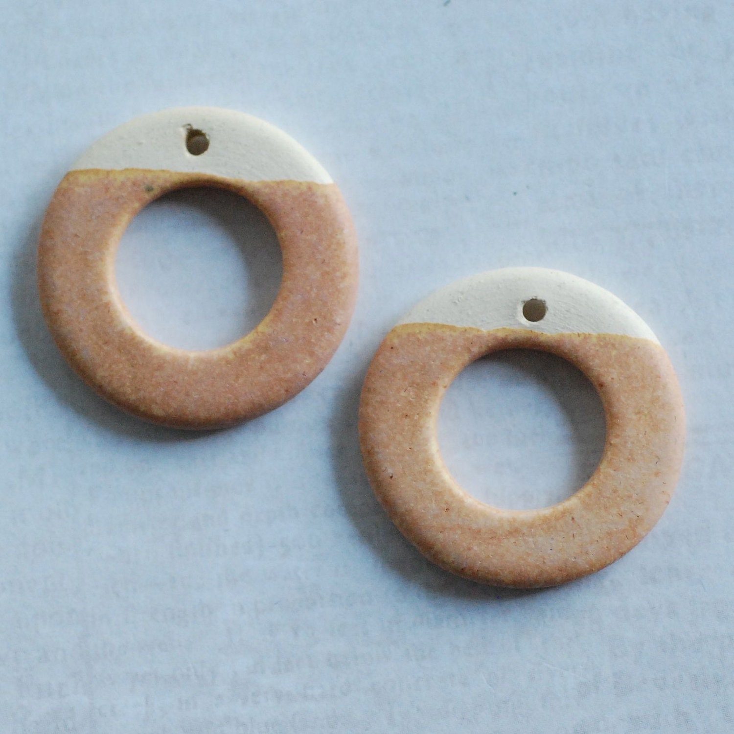 Ceramic Bead Donut One Pair in Porcelain Clay Creamy Yellow Orange