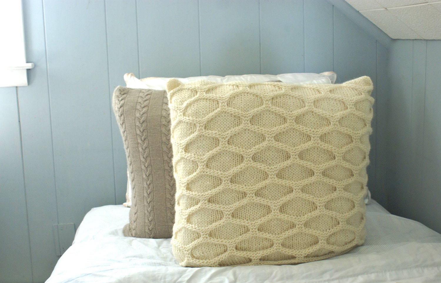 Coral Cable Knit Pillow Sham in Wool New, As Seen in IN NJ Magazine April 2013