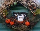 Fall Thanksgiving Christmas Owl Woodland Family, Pumpkins and acorns Custom Personalized  Family Wreath... made to order... (woolcrazy)