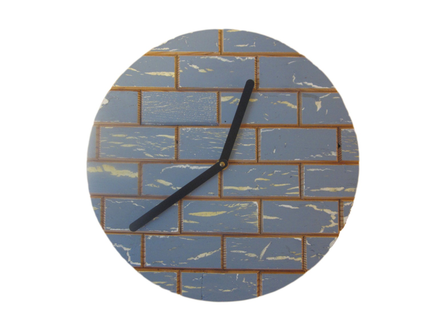 Distressed blue wood tile wall clock