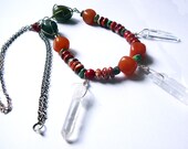 Trinity Necklace / Crystal Points, Spiny Oyster , Turquoise