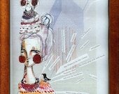 New Woman For the New Century- OOAK Original artwork in wooden frame original collage and illustration