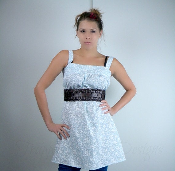 Tunic, Tunic Top, Tunic Blouse in Blue Butterfly Print, Blouse, Shirt, Mini Dress