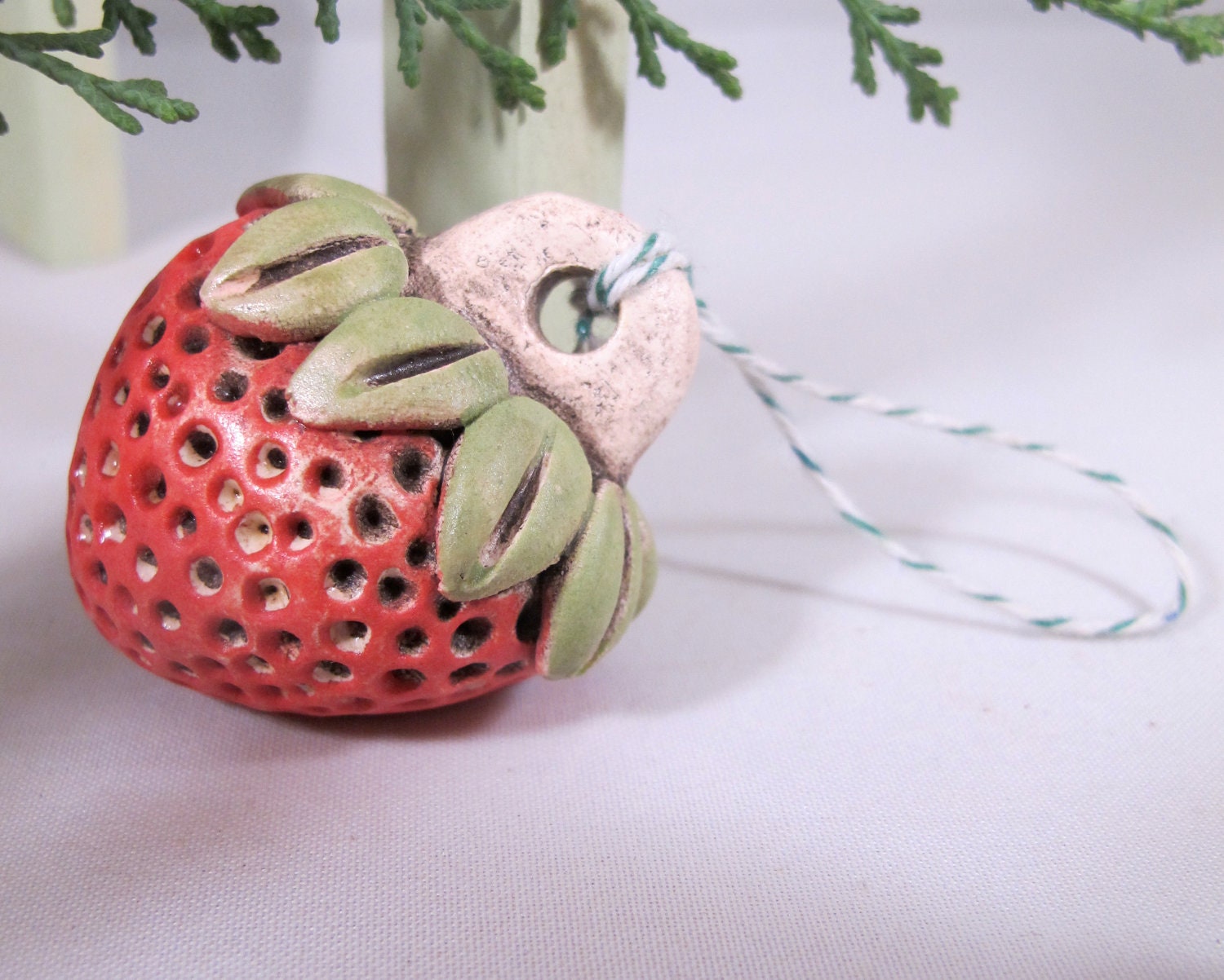 Strawberry Christmas Ornament - Xmas Ornament - Ceramic Christmas Ornament - Red Ornament - Strawberry Ornament