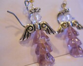 Angel Earrings Swarovski crystal dangle earring Angel wing earring purple lavendar fuschia pink angels Easter Angel Holiday Angel Jewelry