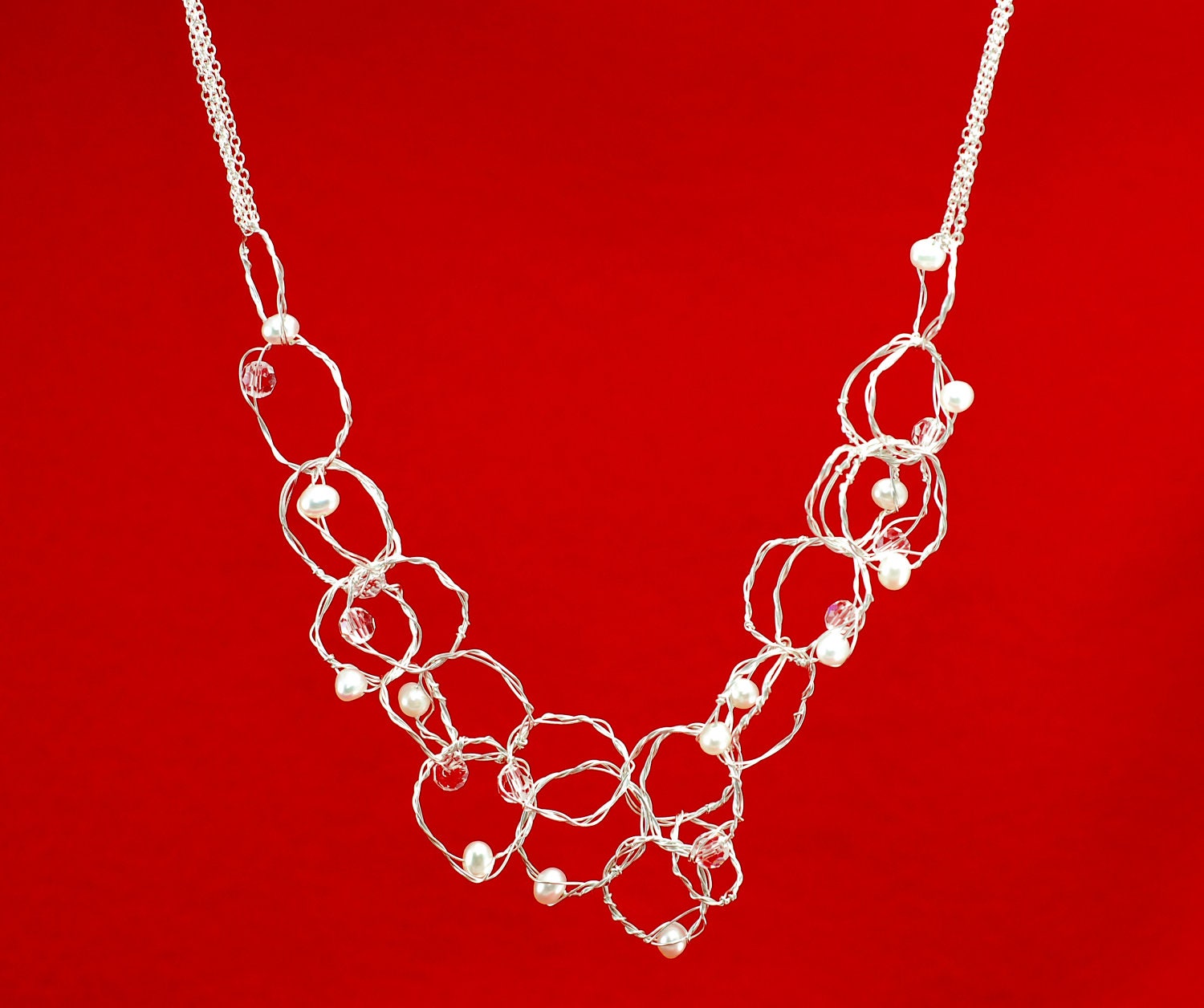 Eco Friendly Silver Journey Necklace Looped Pearl and Crystal
