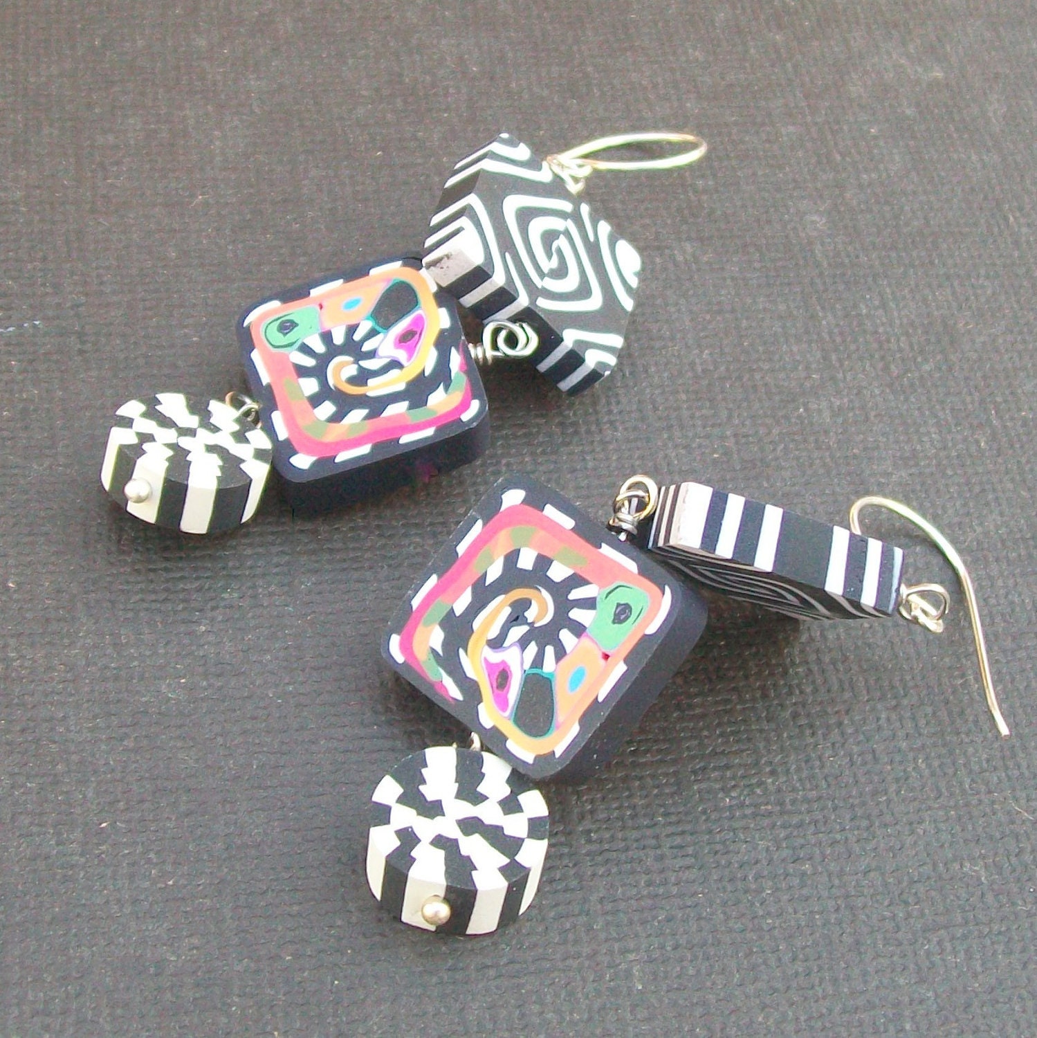 earrings polymer clay  artisan triple drop beads- op drops