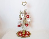 Christmas Feather Tree with Penny Rug Ornaments, Tree Mat and Tree Topper