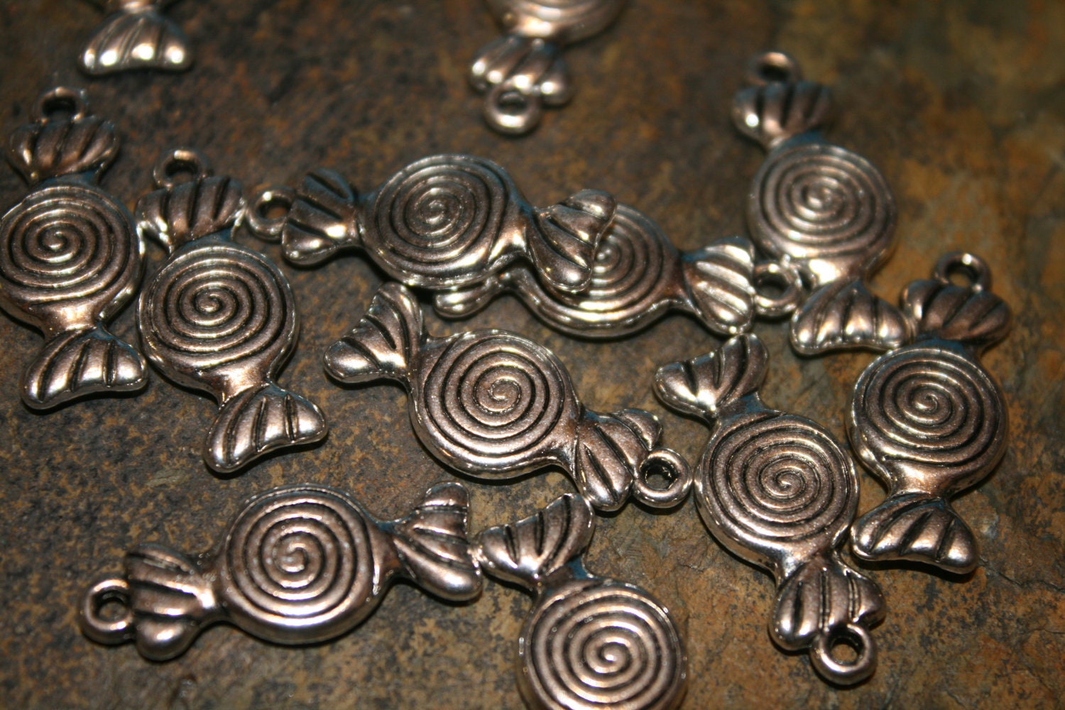 Candy Charms, Peppermints, Swirl, Hard Candies, Silver Pewter, 10 Pieces
