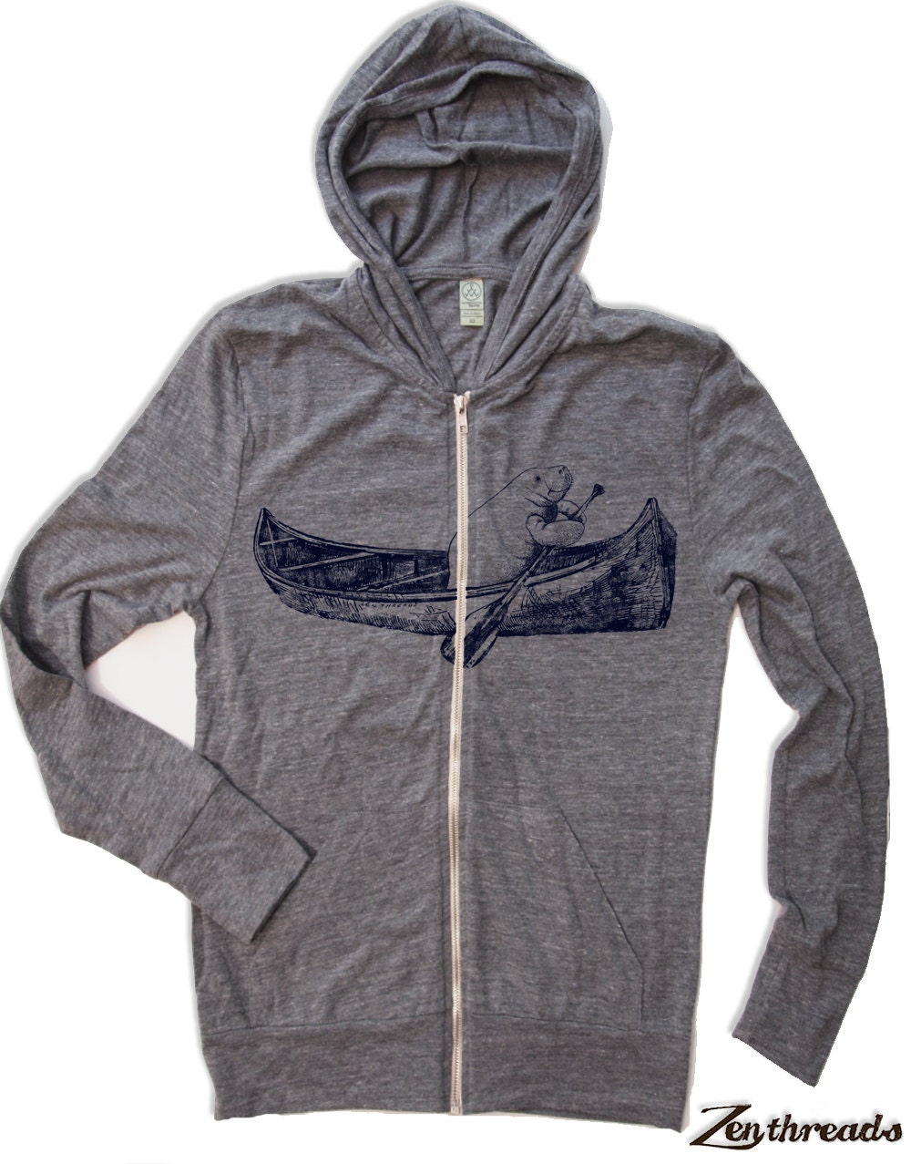 Unisex MANATEE in a Canoe Eco Heather GREY Hoody - Alternative apparel - all sizes xs s m l xl