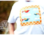 Childrens Clothing.....  Boys Modern Applique Tee with organic applique birds and clouds..... handmade boutique childrens clothing