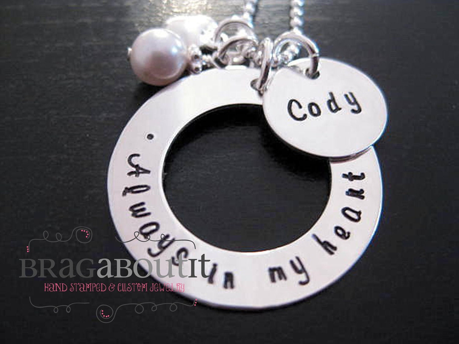Personalized Mommy Necklace - Hand Stamped Jewelry - Sterling Silver - Always In My Heart