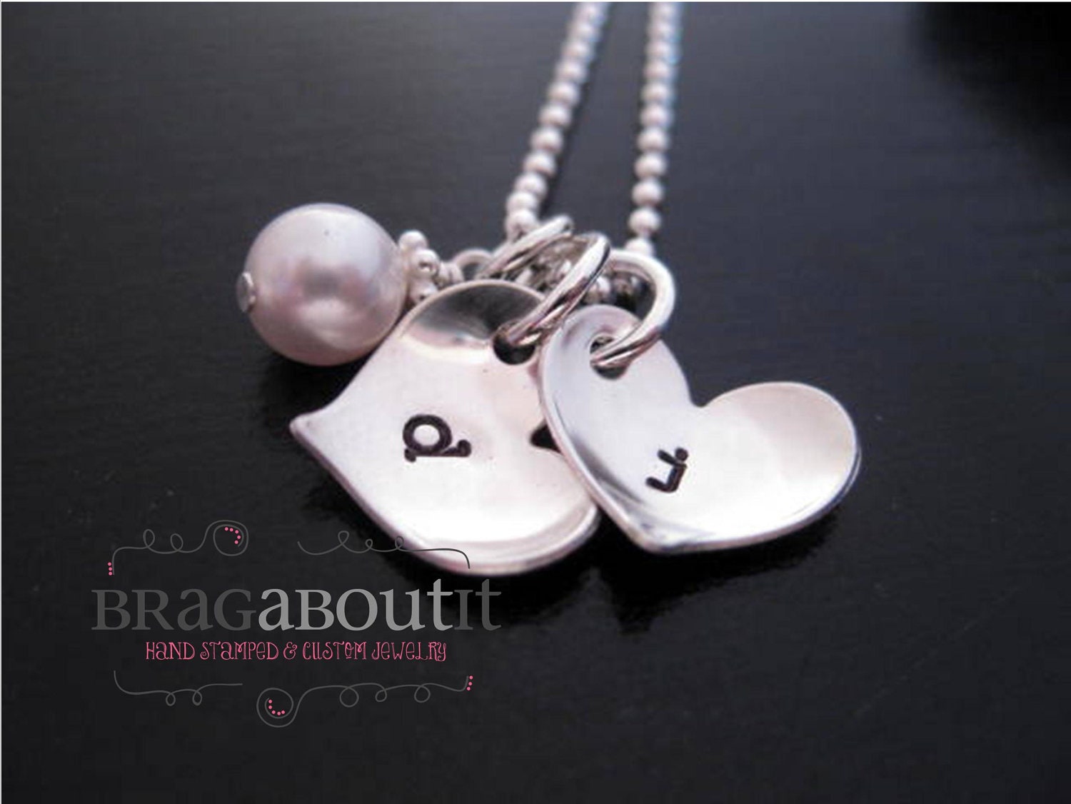 Personalized Jewelry - Hand Stamped Necklace - Teeny Tiny Heart Brags