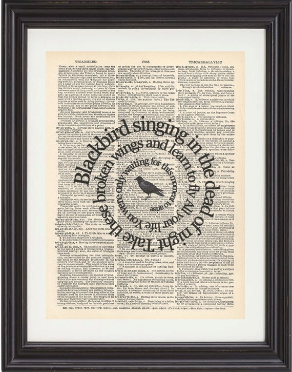Blackbird, Song Lyrics, The Beatles, Music, Art Print, Vintage Dictionary, Book Page, Spiral Word, Typography