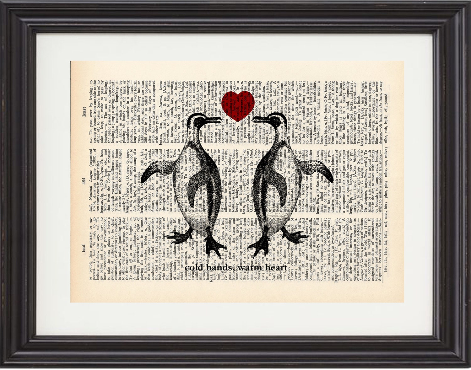 Penguins Art Print Wedding, Love, Vintage Dictionary, Book Page,Cold Hands, Warm Heart,,Custom and Personalize