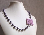 Purple necklace lilac cameo pendant wedding jewelry lavender flower vintage style jewelry handmade mothers day gift THREE for TWO N16