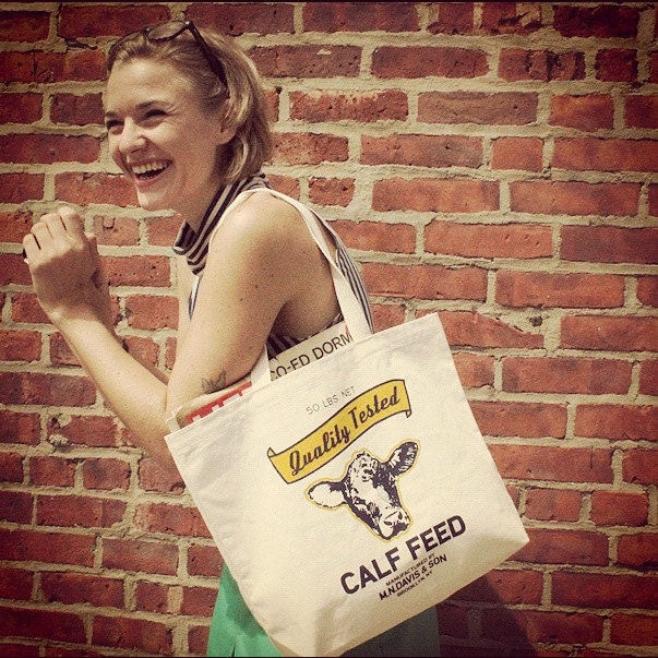 Spring Sale 25% Off Screen printed canvas tote bag - Calf Feed - Made in Brooklyn, NY