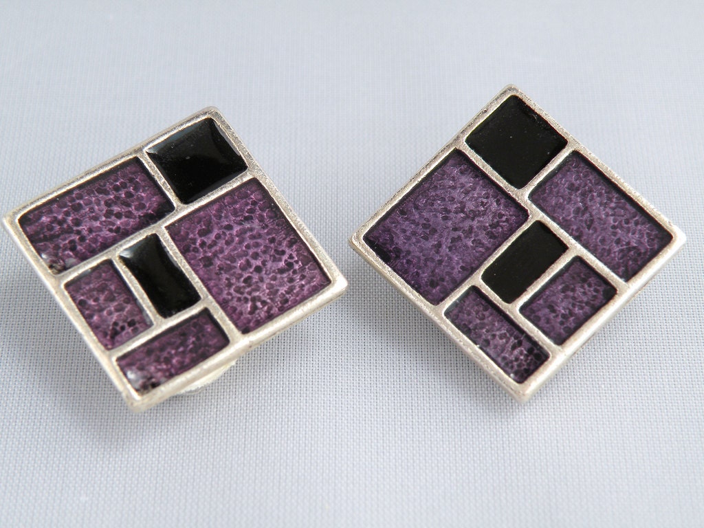 Vintage Earrings Purple Squares and Rectangles