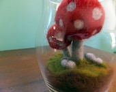 Terrarium red mushroom apothecary jar needlefelted