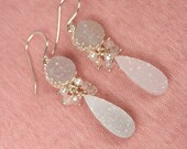 Bridal Jewelry White Druzy Earrings Long Dangle Earrings White Titanium Bezel Set Cluster Dangle Wedding Earrings Luxury Fashion - Clara