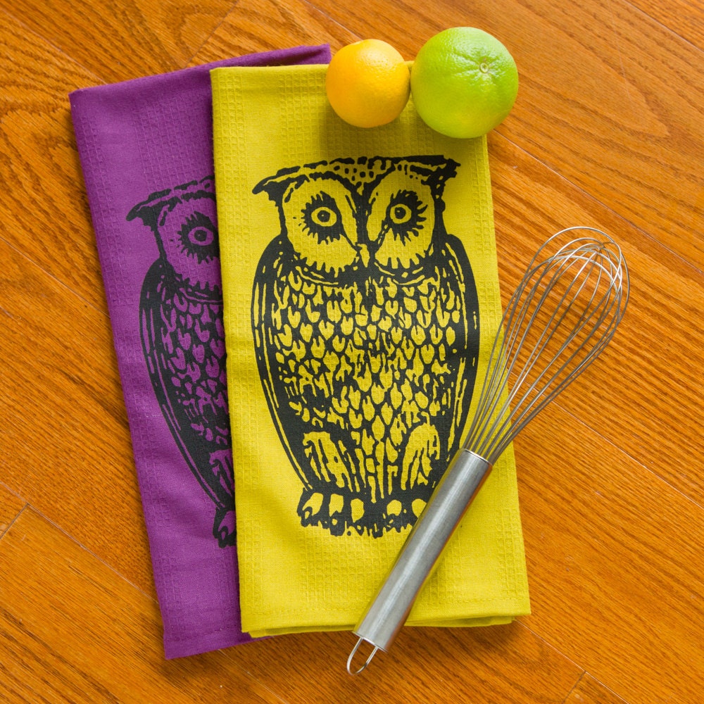 Items similar to Bird Tea Towel Set of Two Dish TowelsHand Printed